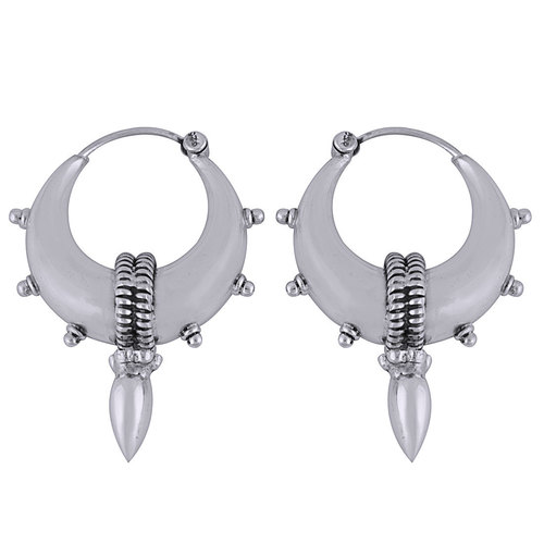 Temple Bali Drop Plain 925 Sterling Solid Silver Bali Earrings