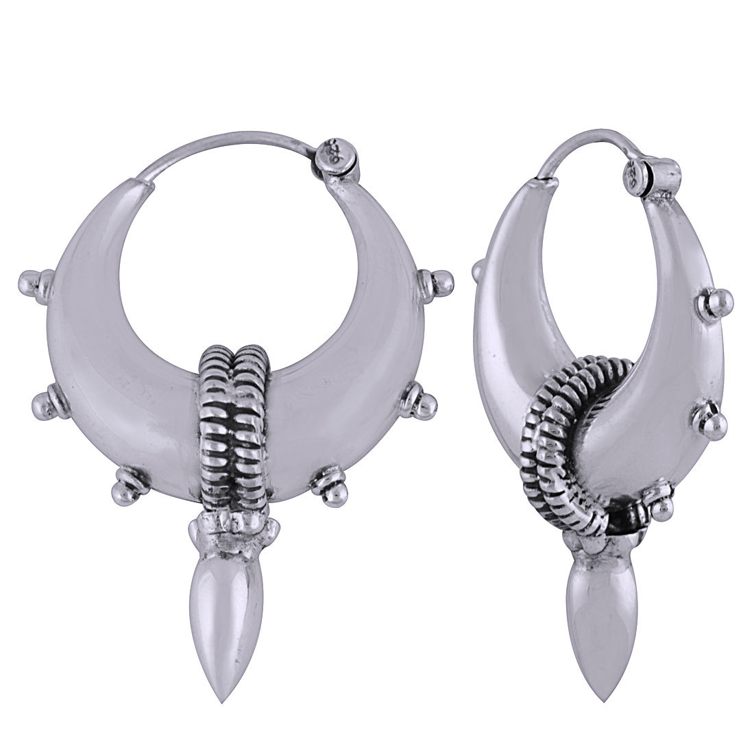 Temple Bali Drop Plain 925 Sterling Solid Silver Bali Earrings