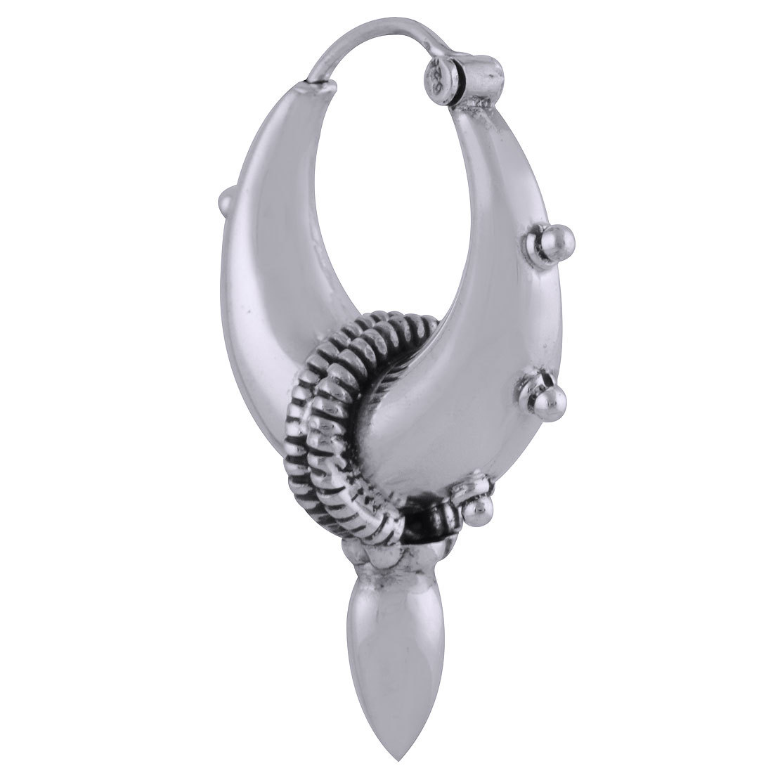 Temple Bali Drop Plain 925 Sterling Solid Silver Bali Earrings