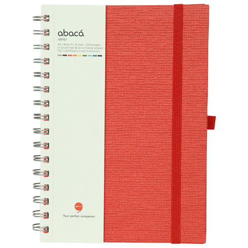 Comma Abaca - A5 Size - Wire-O-Bound Notebook (Red)
