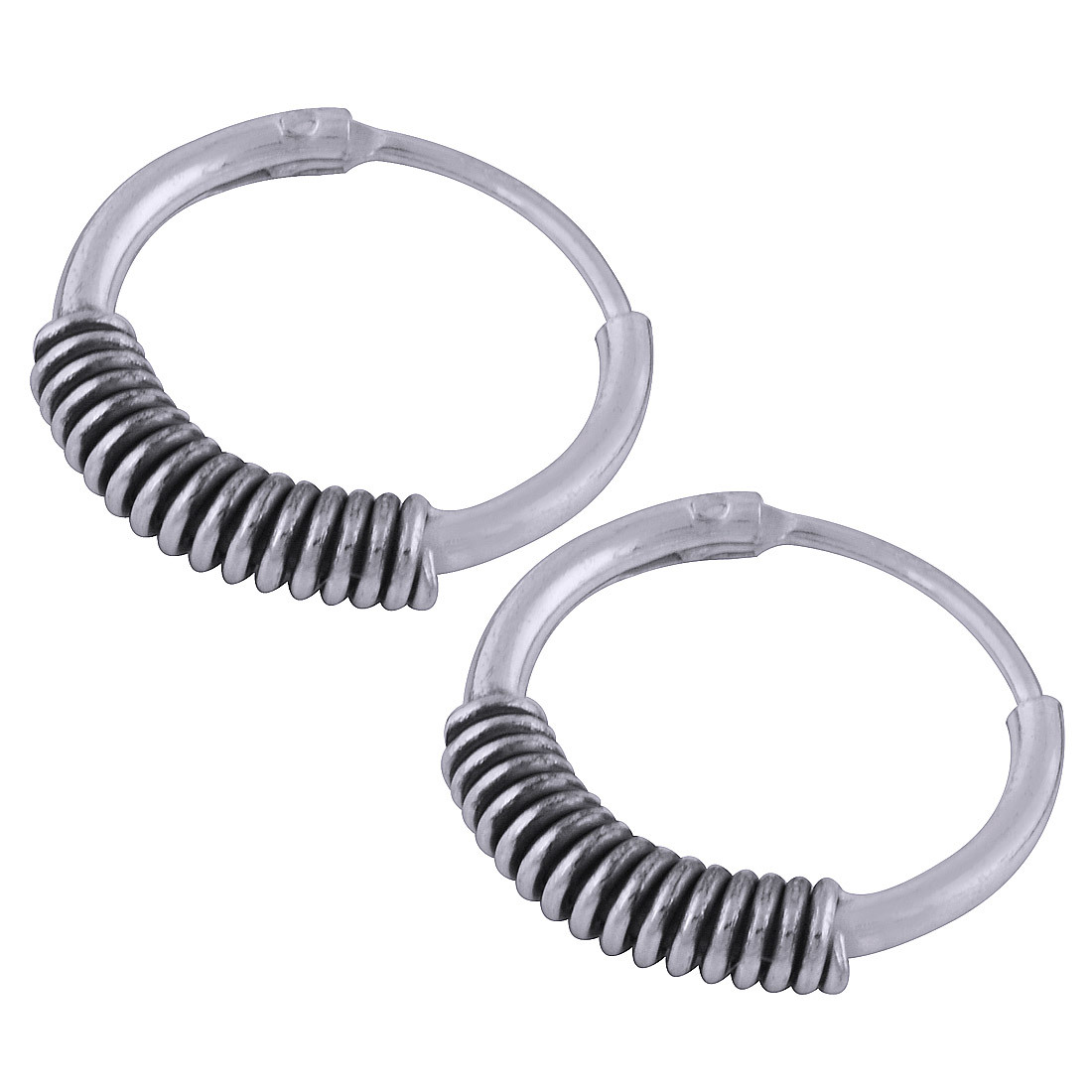 Textured Plain 925 Sterling Solid Silver Bali Earrings