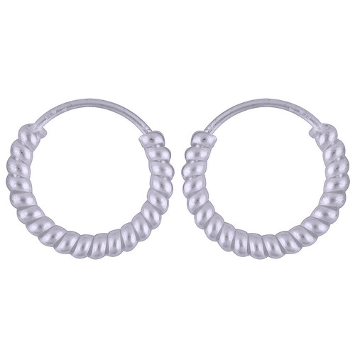 Textured Plain 925 Sterling Solid Silver Bali Earrings