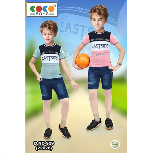 Coco Boys Imported Fabric Tee With Fitted Denim Pants