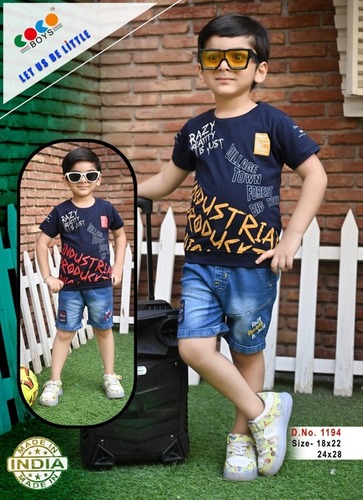 Coco Boys Sinker Fabric Style Tee With Denim Shorts