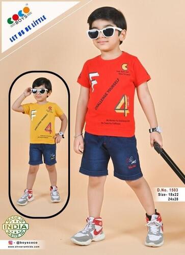 Coco Boys Sinker Fabric Tee With Denim Shorts