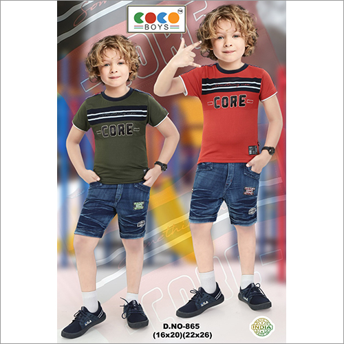 Coco Boys Imported Fabric Tee With Denim Shorts