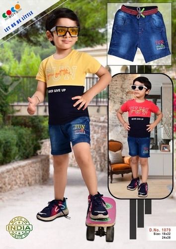 Coco Boys Imported Fabric Tee With Denim Shorts