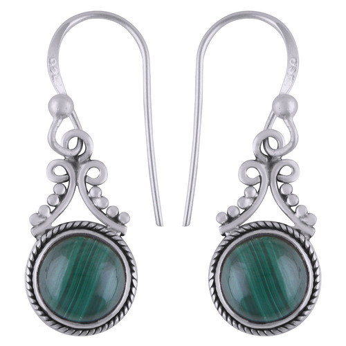 Malachite Natural Gemstone 925 Sterling Solid Silver Round Cabochon Handmade Earrings
