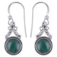 Malachite Natural Gemstone 925 Sterling Solid Silver Round Cabochon Handmade Earrings