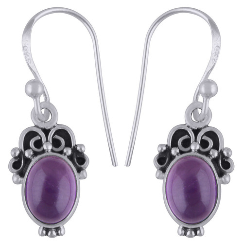 Amethyst Natural Gemstone 925 Sterling Solid Silver Oval Cabochon Handmade Earrings Size: Length: 27 Mm X Width: 10 Mm