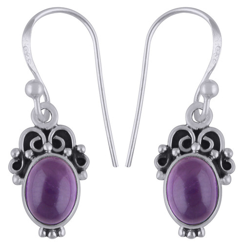 Amethyst Natural Gemstone 925 Sterling Solid Silver Oval Cabochon Handmade Earrings
