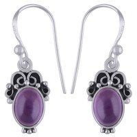 Amethyst Natural Gemstone 925 Sterling Solid Silver Oval Cabochon Handmade Earrings