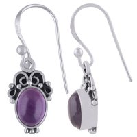 Amethyst Natural Gemstone 925 Sterling Solid Silver Oval Cabochon Handmade Earrings