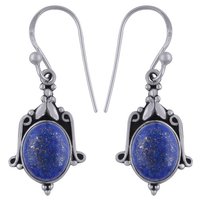 Lapis Natural Gemstone 925 Sterling Solid Silver Oval Cabochon Handmade Earrings