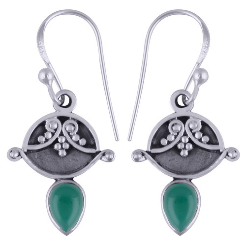 Green Onyx Natural Gemstone 925 Sterling Solid Silver Pear Cabochon Handmade Earrings