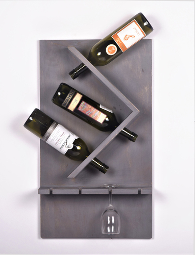 Wall Bottle Stand Wooden With Metal