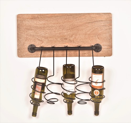 Wall Bottle Stand Wooden With Metal Stand