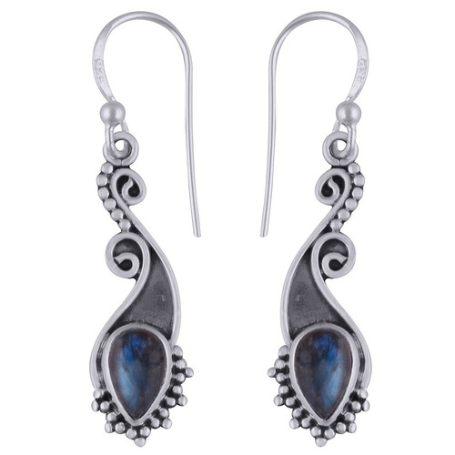 Labradorite Natural Gemstone 925 Sterling Solid Silver Pear Cabochon Handmade Earrings