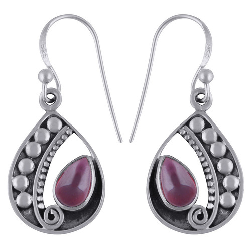 Garnet Natural Gemstone 925 Sterling Solid Silver Pear Cabochon Handmade Earring