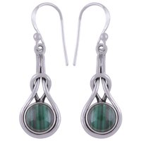Malachite Natural Gemstone 925 Sterling Solid Silver Round Cabochon Handmade Earrings
