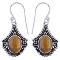 Tiger Eye Natural Gemstone 925 Sterling Solid Silver Oval Cabochon Handmade Earrings