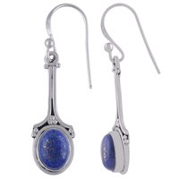 Lapis Natural Gemstone 925 Sterling Solid Silver Oval Cabochon Handmade Earrings