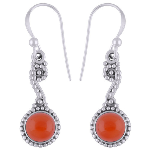 Carnelian Natural Gemstone 925 Sterling Solid Silver Round Cabochon Handmade Earrings