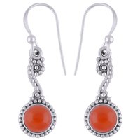 Carnelian Natural Gemstone 925 Sterling Solid Silver Round Cabochon Handmade Earrings