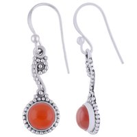 Carnelian Natural Gemstone 925 Sterling Solid Silver Round Cabochon Handmade Earrings