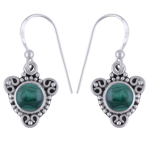 Malachite Natural Gemstone 925 Sterling Solid Silver Round Cabochon Handmade Earrings