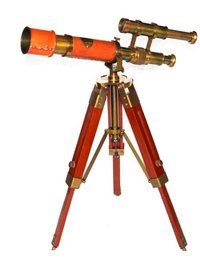 Brass Nautical Telescope - Antique Finish, 30 Cm Length, 41 Cm Stand Height | Handmade Wooden Stand, Vintage Working Design