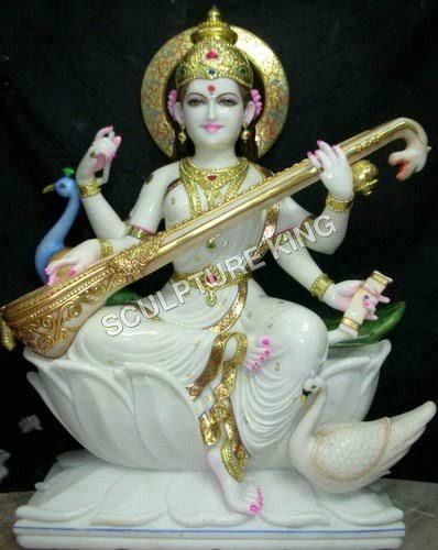 Multicolored Marble Saraswati Mata Statue