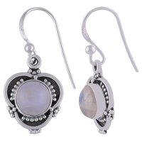 Rainbow Natural Gemstone 925 Sterling Solid Silver Round Cabochon Handmade Earrings
