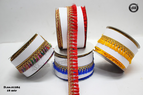 Fancy Lace - Polyester Fringed Ribbon | 25-50 mm Width, 50 Meter Length, Vibrant Red for Garment Embellishment, Craft Projects, Home Decor