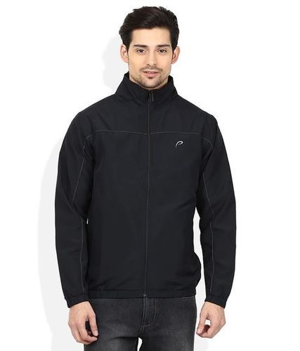 Black Full Sleeves Hooded Windcheater Jacket