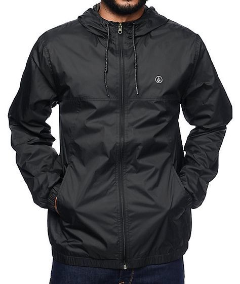 Black Full Sleeves Hooded Windcheater Jacket