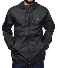 Black Full Sleeves Hooded Windcheater Jacket