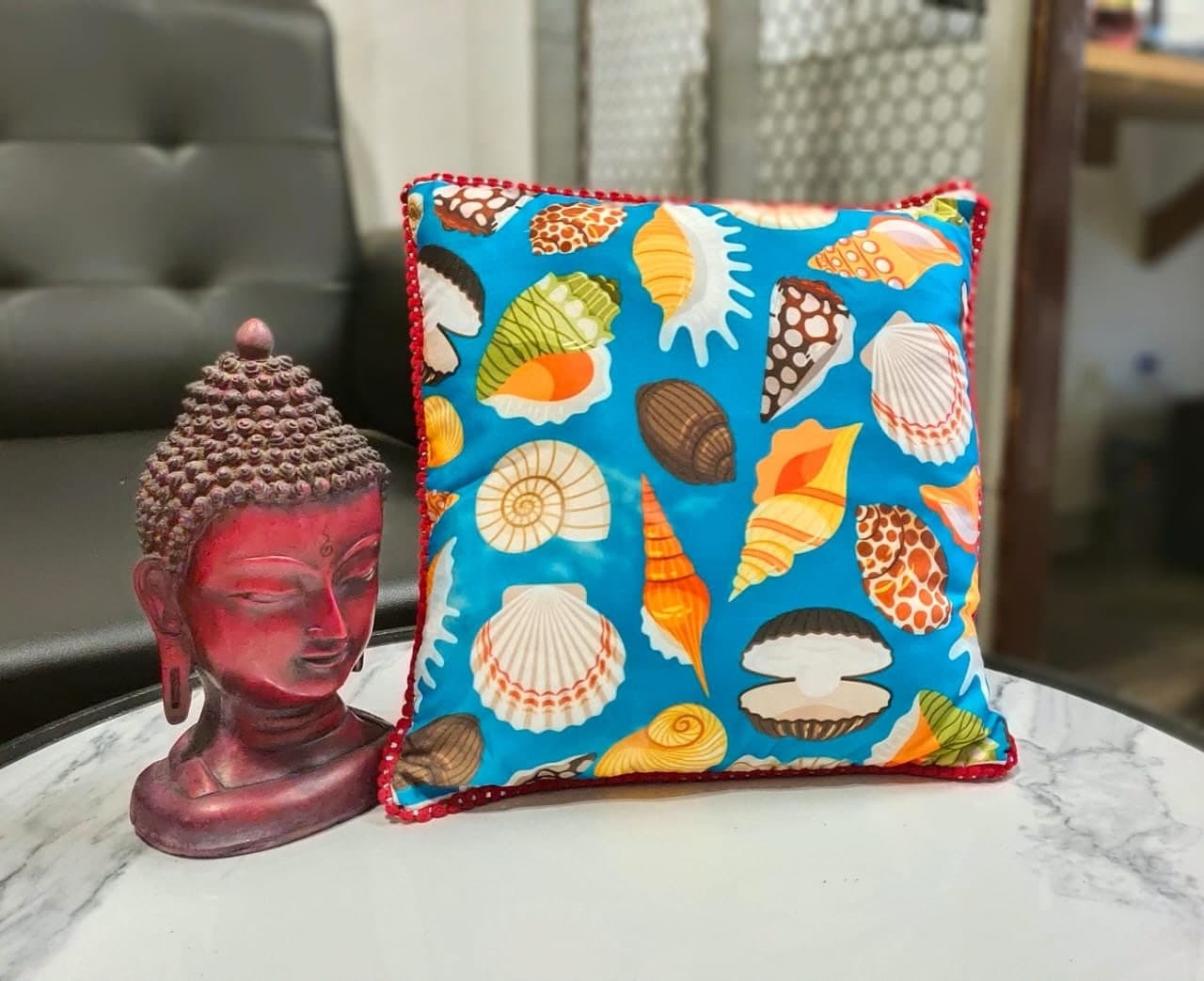 Sea Conch Printed Cushion Cover With Filler Size 30*30cms