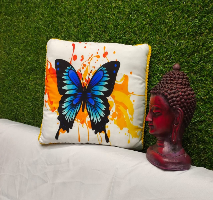 Butterfiy Printed Cushion Cover With Filler Size 30*30cms