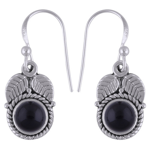 Black Onyx Natural Gemstone 925 Sterling Solid Silver Round Cabochon Handmade Earrings Gender: Women