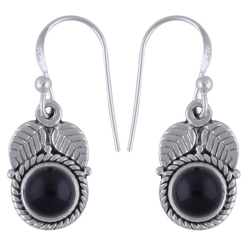 Black Onyx Natural Gemstone 925 Sterling Solid Silver Round Cabochon Handmade Earrings