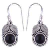 Black Onyx Natural Gemstone 925 Sterling Solid Silver Round Cabochon Handmade Earrings