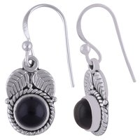 Black Onyx Natural Gemstone 925 Sterling Solid Silver Round Cabochon Handmade Earrings