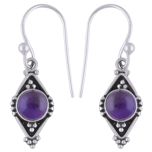 Amethyst Natural Gemstone 925 Sterling Solid Silver Round Cabochon Handmade Earrings