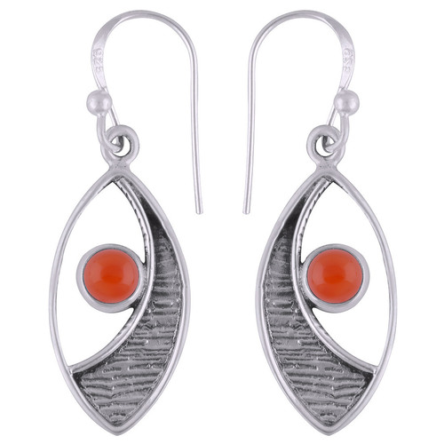 Carnelian Natural Gemstone 925 Sterling Solid Silver Round Cabochon Handmade Earrings
