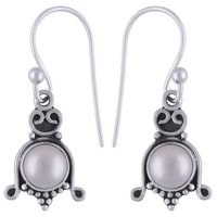 Pearl Natural Gemstone 925 Sterling Solid Silver Round Cabochon Handmade Earrings