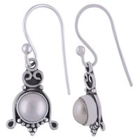 Pearl Natural Gemstone 925 Sterling Solid Silver Round Cabochon Handmade Earrings