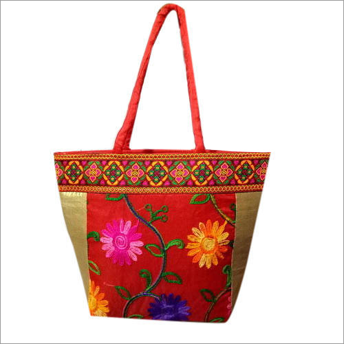 Ladies Designer Handbag - Fabric, Lightweight 140g | Available in Red, Pink, Purple, Green, Blue, Golden, Maroon - Eye-catching Printed Design, Zipper Closure