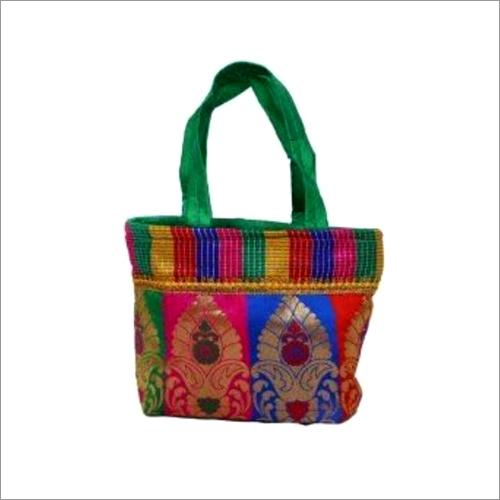 Ladies Fancy Handicraft Handbag - Cotton Fabric, 10x9 Inches, Pink Green Purple Red | Stylish Design, Spacious, Zipper Closure