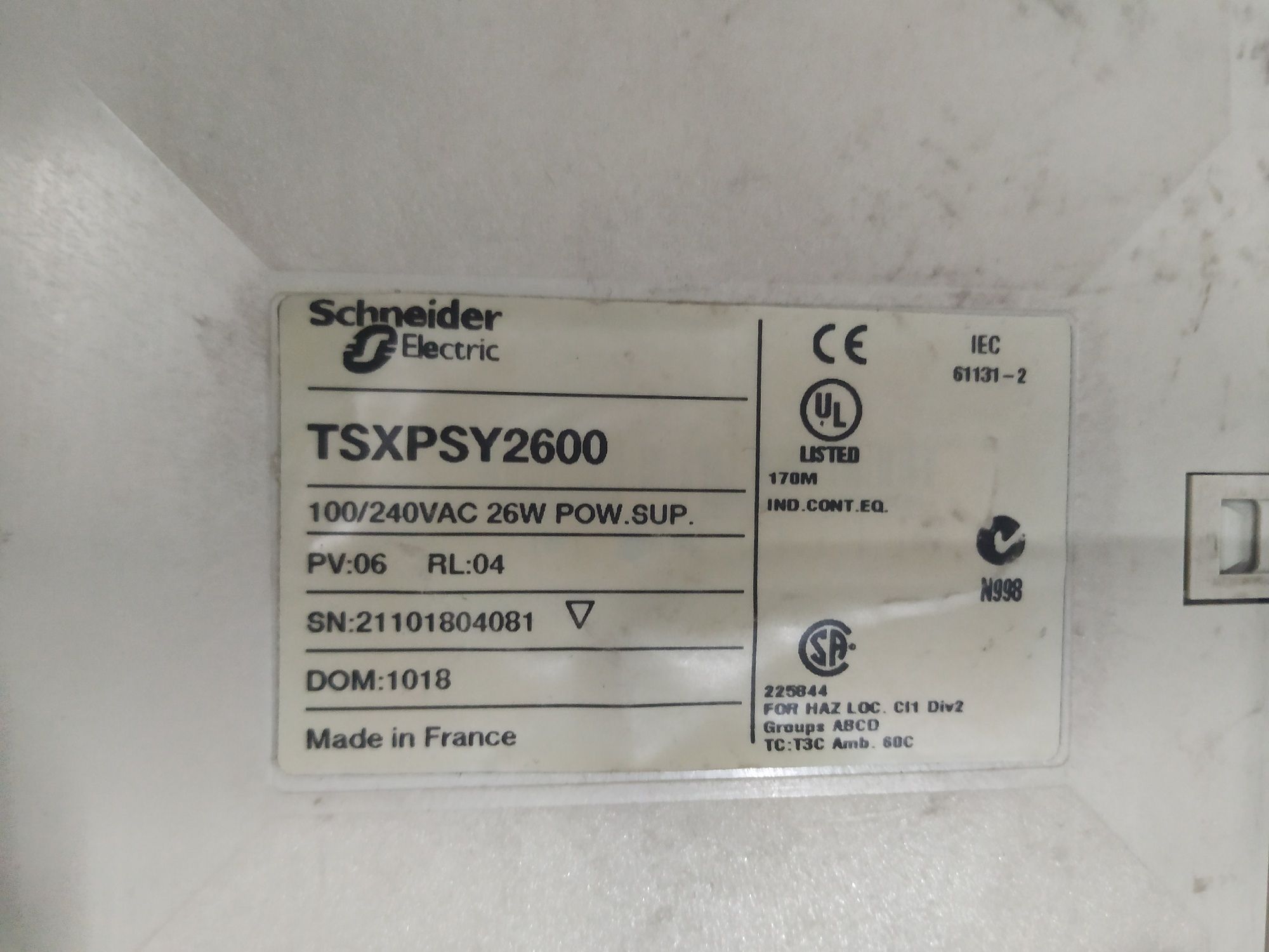 Schneider Power Supply Module Tsxpsy2600
